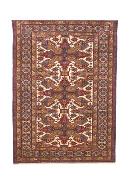 Shairwan rugs such as this one are typically intricate, bright, geometric pieces made with 70 to 100 percent natural dye. (3’11” x 5’4”: $1,775)